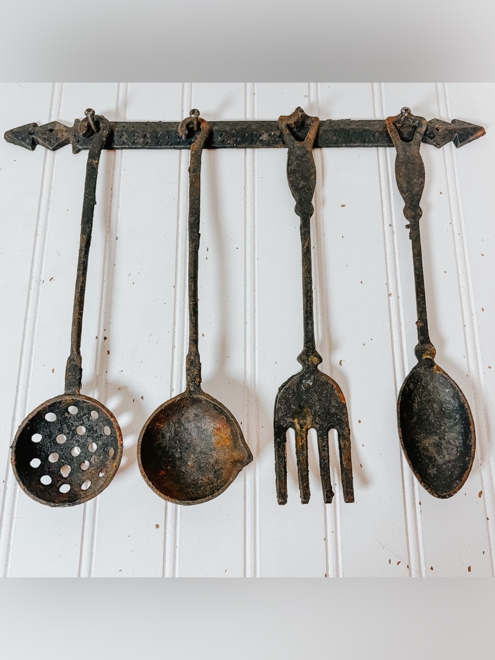 Vintage Cast Iron 5 Piece Kitchen Utensil Rack